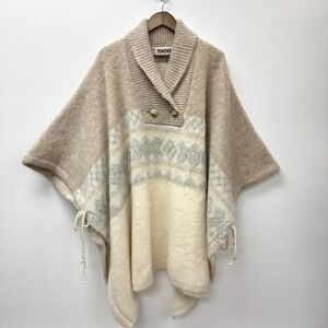 Vintage Tundra Scandinavian Wool Shawl Collar Poncho OS